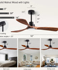 52 Inch Ceiling Fan With Remote And Dimmable Lights, Color Temperature Control, Solid Wood Blades In Mahogany Finish, Indoor Outdoor Use