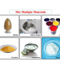 Image showing different materials like resin, silver paste, ink, powder, cosmetics, and silicone for use with Fully Automatic Solder Paste Cream Mixer For Tin Paste And Cream Centrifugal Agitator Mixer With Adjustable Timer Pro Grade Solder Paste Mixing Machine For Precision PCB Assembly RPM Range From Three Hundred To One Thousand Two Hundred.
