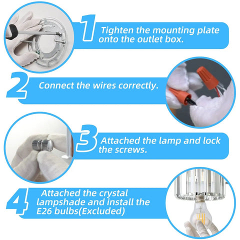 Four Light Chrome Crystal Vanity Light Over Mirror For Bathroom installation steps with illustrations