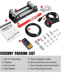 Accessory packing list for Heavy Duty 13500lbs Electric Winch With Wireless Remote 12V System And Stainless Steel Cable.