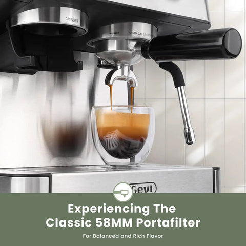 Close-up of 2026 Upgrade 20 Bar Espresso Machine With Built In Grinder And Milk Frother For Home Use Barista Grade Coffee Maker