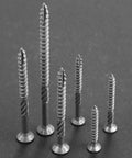 Close-up of various screws showcasing design, similar to Bronze Exterior Deck Screws 4 Inch 304 Stainless Steel Rust Resistant Epoxy Coated.