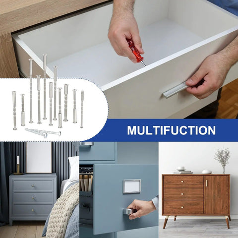M4x70 Door Handle Screws 10 Pack Cabinet Drawer Pull Fasteners With M4x25 Sleeve Bolts Breakaway Hardware in use on drawers