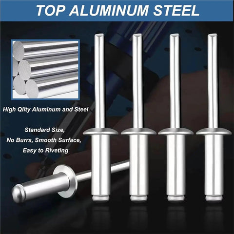 Pop Rivet Kit With Aluminum Blind Rivets, 14 Size Assortment, 120 Or 200 Piece Packs, smooth surface, aluminum steel