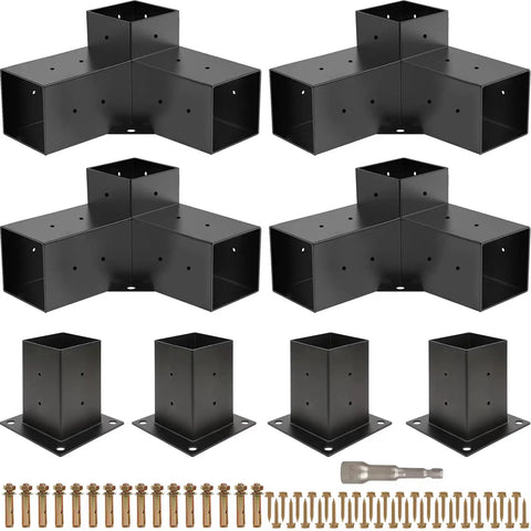 Beefed Up Three Way Right Angle Pergola Brackets Kit For 4x4 Posts with weatherproof design and hardware visible