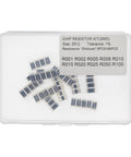 50 Piece SMD Resistor Kit 2512 Size 2W Thick Film 1 Percent Tolerance Includes 10 Values R001 R002 R005 R008 R010 box view