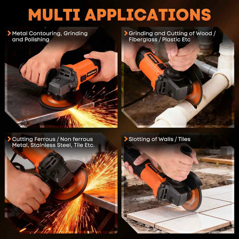 4 1/2 Inch Angle Grinder 850W 11,000 RPM High Torque Electric Grinder in use for metal cutting and grinding applications