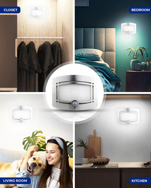 Motion Sensor Wireless Lights Two Pack Hands Free Wave Activated Touchless Dimming Wall Lights for Closet Bedroom Living Room Kitchen
