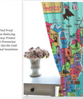 Colorful US Map Curtain Set For Kids Bedroom And Classroom, Cartoon America Design Blackout Window Drapes, vase next to drape