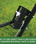Close-up of direct rod gate on 85 Lb Push Rod Control Broadcast Spreader With Rustproof Poly Hopper And Spreader Plate