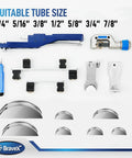 Heavy Duty Tube Bender Kit For HVAC And Auto Repair components displayed with size options and bending angles.