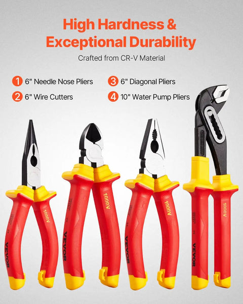 Top Shelf 12 Piece Insulated Screwdriver Set For Pro Electricians Featuring Badass Magnetic Phillips Slotted Tips 1000V Vde Certified Tools with 6" needle nose and wire cutters.