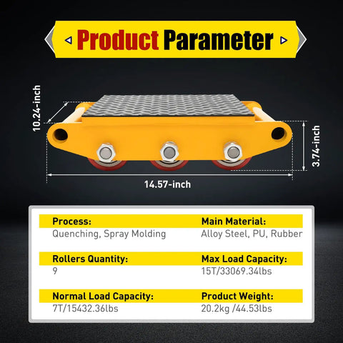 Heavy Duty Machinery Skates With Nine Rollers Workhorse Mover Dolly For Large Equipment 33069 Lbs Max Capacity side view