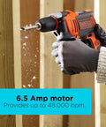 6.5 Amp Hammer Drill With 1/2 Inch Chuck Two Mode Hammer Or Drill Side Handle drilling wood at 48,000 BPM