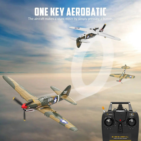 4 Channel RC Plane P40 Fighter with Aileron and 6 Axis Gyro, remote control demonstration in aerobatic flight
