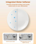Integrated water softener for Compact Countertop Dishwasher With Built In Water Softener And Smart Eco Mode for spotless dishes.