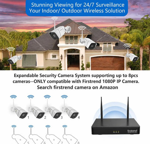 All In One WiFi Security Camera System with NVR Kit, 4 1080P Bullet Cameras, 2TB HDD Included, showcasing home setup