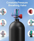 2.3L Mini Scuba Tank With Adapter showing constant pressure breathing valve and multiple ports