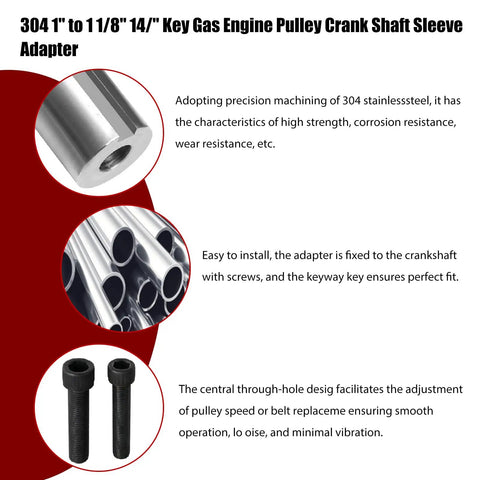 Heavy Duty Crankshaft Sleeve Adapter For Gas Engines One Inch To One Eighth Keyed Bushing showcasing 304 stainless steel material.