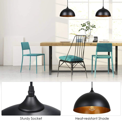 Dope Two Pack Metal Dome Pendant Lights With 15 Foot Plug In Cord And On Off Switch For E26 Bulbs Black Barn Farmhouse Style lighting