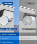 Comparison of Switchable 60W 100W 120W Outdoor LED Wall Pack with Dusk to Dawn Sensor showing acrylic vs glass cover performance
