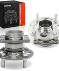 Pair Of Heavy Duty Rear Wheel Bearing And Hub Assembly With Abs Ring And 4 Lug For Hyundai Accent And Kia Rio shown from multiple angles.