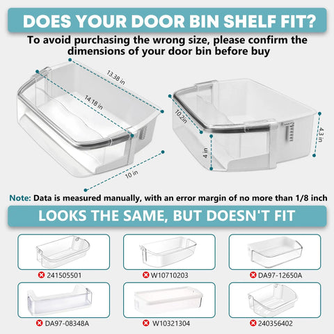 Right Door Bin for Kenmore Elite LG Refrigerators No Fuss Food Grade ABS Door Shelf Replacement with Adjustable Dividers diagram