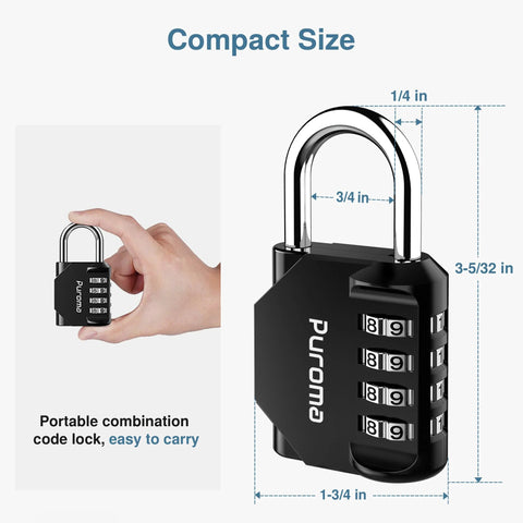 Close-up of compact 2 Pack 4 Digit Combination Padlock with waterproof zinc alloy construction showing 10,000 possible combinations.