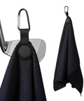 Magnetic Golf Towel 23.6x15.7 Inches Large Dual-Sided Microfiber And Scrub Towel With Waffle Weave, attached to golf club.