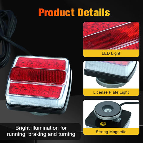 Dreamdragon magnetic trailer light kit front view: red LED taillight with clear housing, 24ft cable, magnetic base.