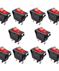 Top Shelf Red Illuminated Rocker Switch 3 Pin 2 Position SPST Toggle With Knockout Glow, 10 pack, durable plastic build.
