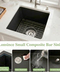 Black Bar Sink 16 By 18 Inch Undermount Granite Composite Wet Bar Sink for Kitchen or Home Bar installed on countertop