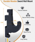Wooden Sword Wall Mount Kit Two Pack For Katana Wakizashi Tanto Swords Display Holder with dimensions and hardware details