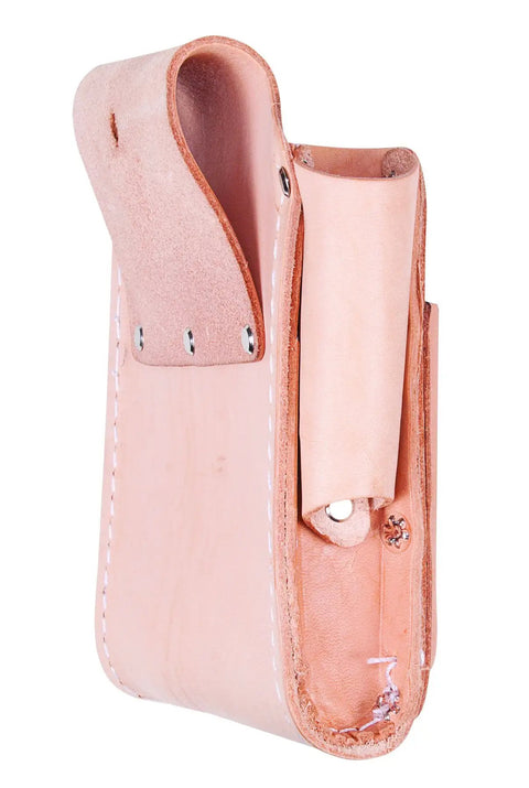 Side view of Tan Heavy Duty 5 Pocket Tool Pouch for Belts Up To 2 3/4 Inches with rugged front pockets and screwdriver loop
