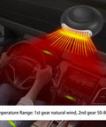 Cordless Battery Powered Space Heater 170 Watt Portable Desk Warmer in a car, providing warm air for comfort.
