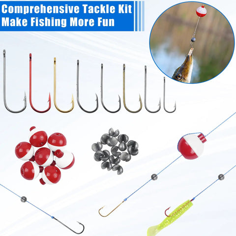 All In One Beginner Fishing Tackle Kit With 215 Pieces In An Organized Tackle Box, Includes Hooks, Bobbers, Sinker Weights