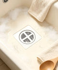 Hair Drain Stickers Disposable Hair Catcher for Shower Drain in a bubbly bath with hair strands visible.