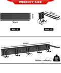 Wall Mounted Ski Rack With 32 Inch Rails For 10 Pairs Five Adjustable 11 Inch Hooks Custom Spacing For Different Skis Holds Up To 300 Lbs Fits Most Skis And Snowboards Perfect Garage And Shed Storage size diagram