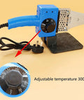 Heavy Duty Pu Belt Welder Kit With Adjustable Scissors And Precision Fixture For Hot Spot Repair Of Polyurethane Round Connectors And V Belts Featuring Durable Iron Shell And Ergonomic Grip For Professional Grade Heating Solutions. adjustable temperature dial 300°C, blue iron body, plug cord