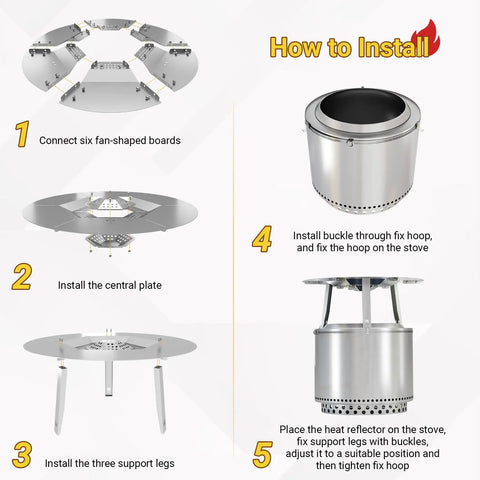 Installation guide for Upgraded Heat Deflector For Solo Stove Yukon 27 Inch 304 Stainless Steel Diffuser with legs and hoop.
