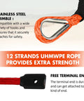 3/8 Inch Synthetic Winch Rope 100 Ft Dyneema Heavy Duty Cable With Protective Sleeve And Forged Hook 23809 Lbs Breaking Strength