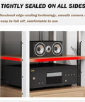 Five Tier AV Media Rack With Drawers Wooden Corner Frame Cabinet and Stereo Stand for Home Office and Studio Gear Multi Functional Storage for Printer Scanner Fax Machine Style 3 60x40x120 cm, wooden shelf close-up