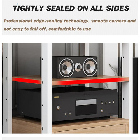 Five Tier AV Media Rack With Drawers Wooden Corner Frame Cabinet and Stereo Stand for Home Office and Studio Gear Multi Functional Storage for Printer Scanner Fax Machine Style 3 60x40x120 cm, wooden shelf close-up