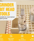 Stained Glass Diamond Grinder Bit Set With Brass Core, Three Sizes In One Pack, Chrome Plated Drill Bits on a grid surface