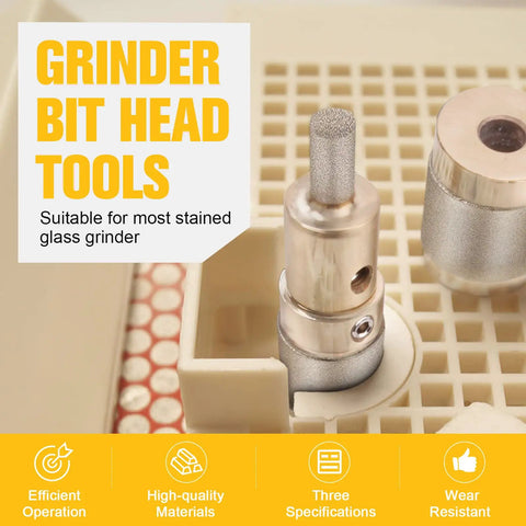 Stained Glass Diamond Grinder Bit Set With Brass Core, Three Sizes In One Pack, Chrome Plated Drill Bits on a grid surface