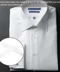 Ten Pack Plastic Collar Stays With White Tips For Mens Dress Shirts And Suits Durable Collar Supports shown on a crisp white shirt.