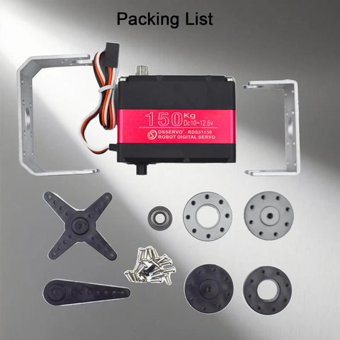 Beefy 150Kg Digital RC Servo With Dual Shafts, 12V High Torque Metal Gear Steering Servo, mounting brackets, accessories