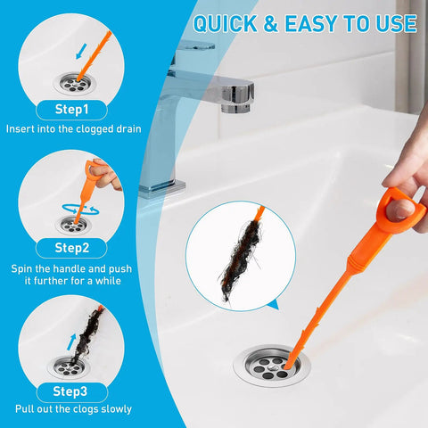 12 In 1 No Fuss Drain Clog Remover Kit With 25 Inch Stainless Steel Grabber Claw For Hair And Debris, 6 25 Inch Plastic Drain Snakes, 2 59 Inch Cleaning Brushes, And 3 18 Inch Sink Brushes For Bathroom Kitchen Toilet Tub Sewer