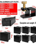 Dovetail Jig Guide With Eight Magnetic Modules Pro Grade For Woodworking Precision Layout And Marking 1 To 4 1 To 9 Ratios Plus 45 Degree And 90 Degree Guides Aluminum Alloy Build Hand Saw Cutting Gauge All In One Wood Joints Saw Guide Kit dimensions shown.