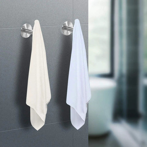 Brushed Nickel Self Adhesive Towel Hooks Made From SUS304 Stainless Steel No Drill Heavy Duty Waterproof Wall Hangers For Bathroom Kitchen Hotel Coat Robe Hook 2 Pack with towels